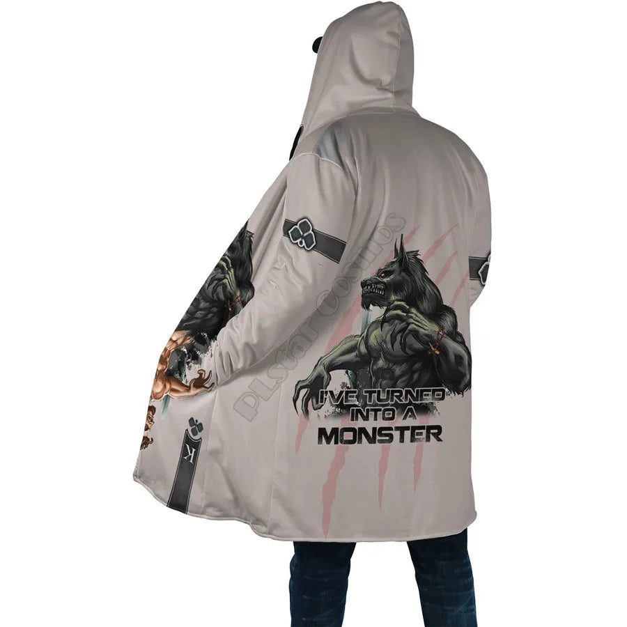 Winter Men For Women Hooded Cloak Darkness Wolf Love Gets you Hurt 3D All Over Prined Fleece wind breaker Warm Hood Cloak