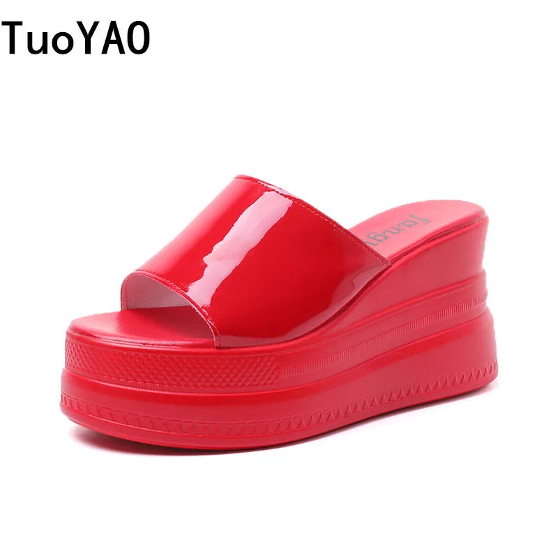 Women Slippers Female Shoes Rubber Beach Slippers For Women Ladies High Platform Flip Flops Red Slides New Summer Shoes Woman