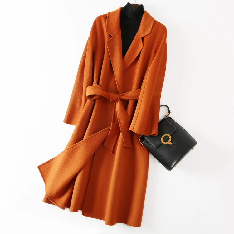 Winter Korean Popular High-end Water Corrugated Woolen Overcoat 2023 Fashion Long Bathrobe Style 100% Wool Jacket Coat Women