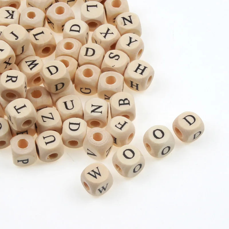 Natural Wooden 50pcs10mm Square Letter Beads Handmade Making Fashion Jewelry Gasket Beads DIY Wooden Bead Carfts Letter Optional