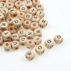 Natural Wooden 50pcs10mm Square Letter Beads Handmade Making Fashion Jewelry Gasket Beads DIY Wooden Bead Carfts Letter Optional