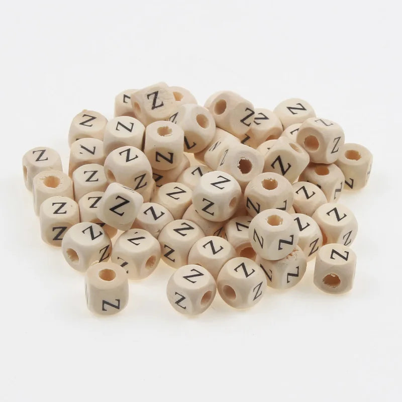 Natural Wooden 50pcs10mm Square Letter Beads Handmade Making Fashion Jewelry Gasket Beads DIY Wooden Bead Carfts Letter Optional