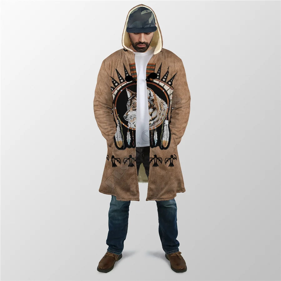 Winter Men For Women Hooded Cloak Darkness Wolf Love Gets you Hurt 3D All Over Prined Fleece wind breaker Warm Hood Cloak