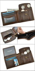 GENODERN Cow Leather Men Wallets with Coin Pocket Vintage Male Purse RFID Blocking Genuine Leather Men Wallet with Card Holders