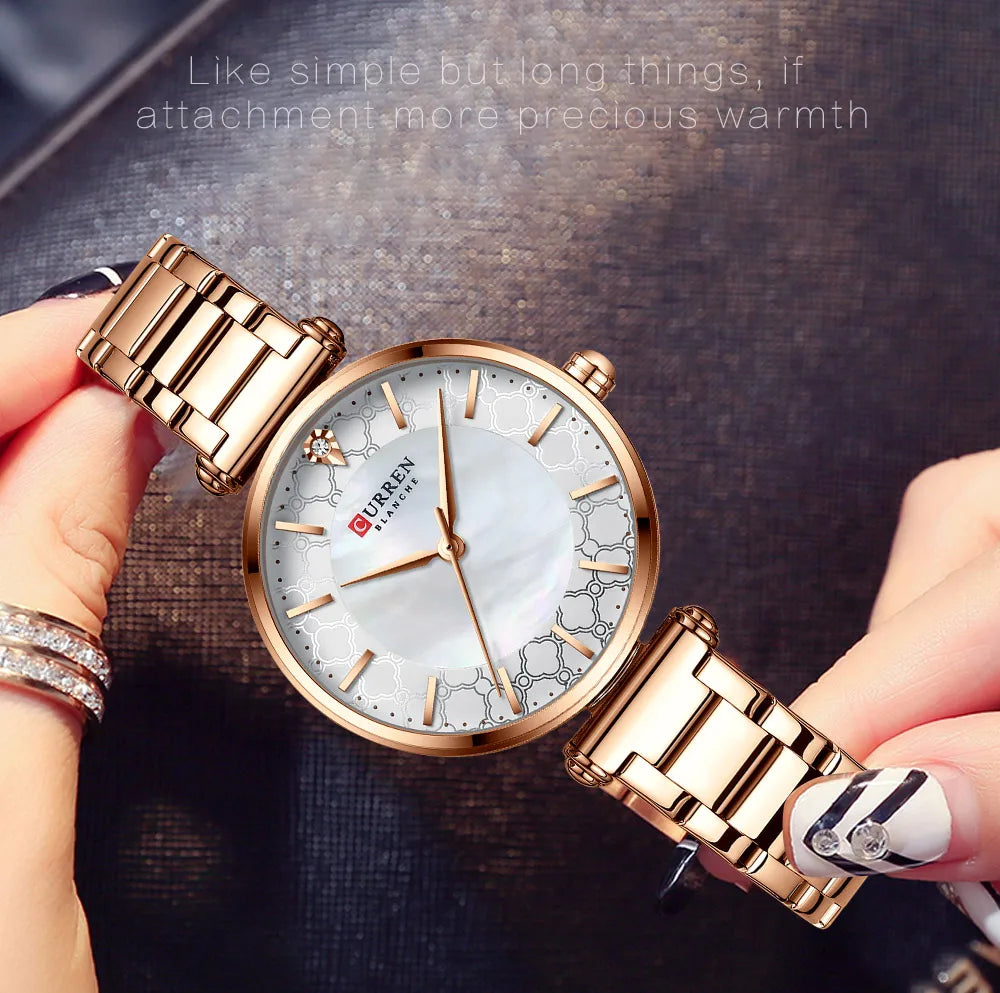 Watches for Women Luxury Brand CURREN Elegant Thin Quartz Wristwatch with Stainless Steel Simple Female Clock