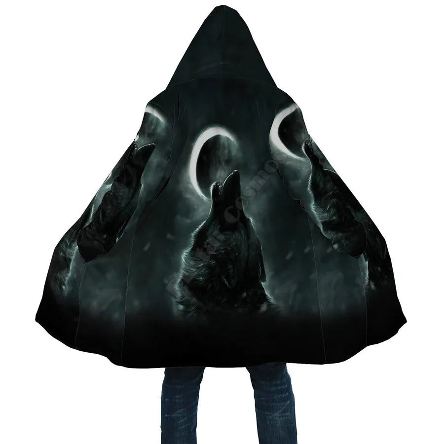 Winter Men For Women Hooded Cloak Darkness Wolf Love Gets you Hurt 3D All Over Prined Fleece wind breaker Warm Hood Cloak