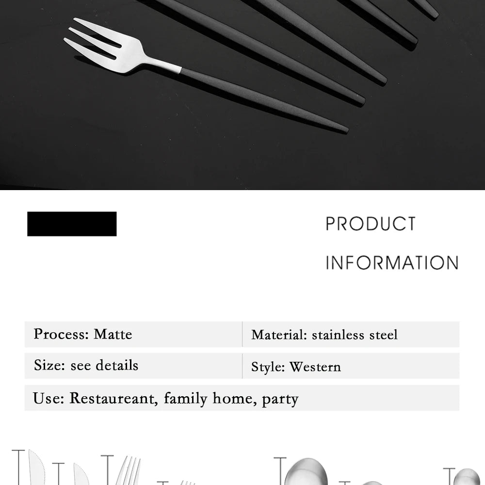 Matte Black Silver Cutlery Set Kitchen Tableware Restaurant Western Dinnerware Knife Dessert Fork Coffee Spoon Teaspoon Flatware