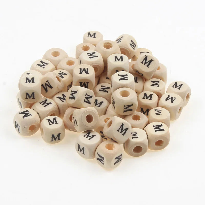 Natural Wooden 50pcs10mm Square Letter Beads Handmade Making Fashion Jewelry Gasket Beads DIY Wooden Bead Carfts Letter Optional