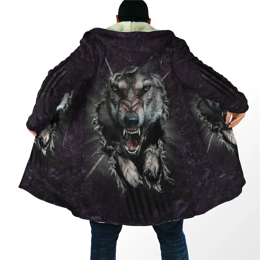 Winter Men For Women Hooded Cloak Darkness Wolf Love Gets you Hurt 3D All Over Prined Fleece wind breaker Warm Hood Cloak