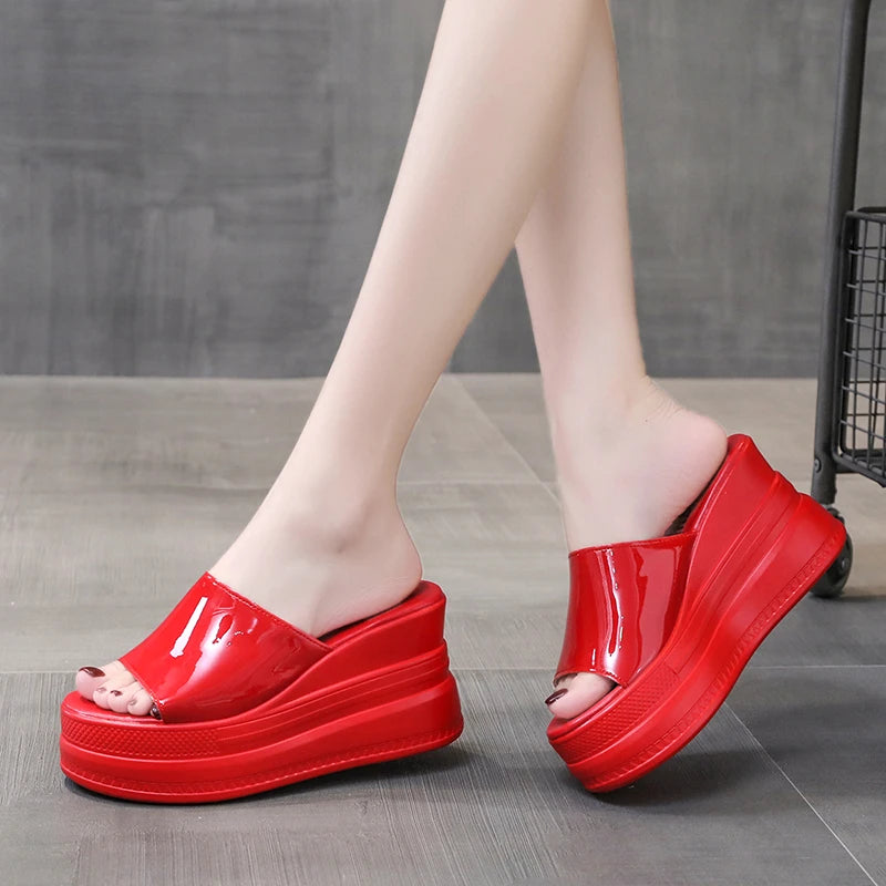 Women Slippers Female Shoes Rubber Beach Slippers For Women Ladies High Platform Flip Flops Red Slides New Summer Shoes Woman