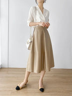 Women's Tunic V Neck Solid Color Elegant Blouses Spring Autumn Office Lady Silk Satin Solid Black White Long Sleeve Shirt Women