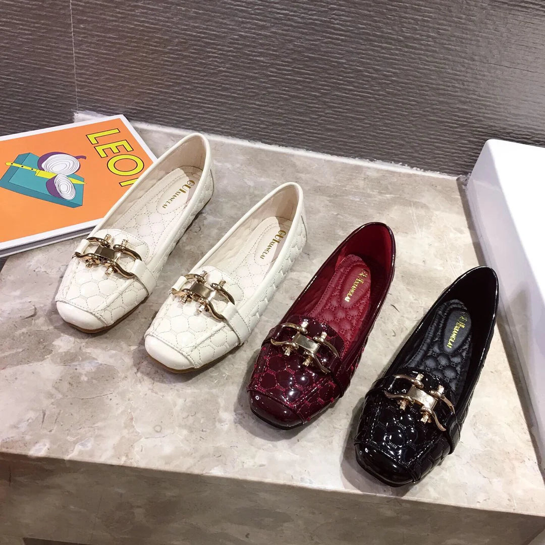 Woman's Flats Casuales for Female Soft Bottom Comfortable Square Head Single Shoes White Black Red Ladies Spring Autumn Loafers