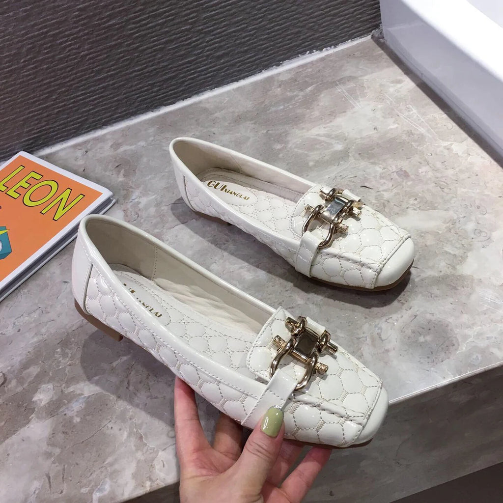 Woman's Flats Casuales for Female Soft Bottom Comfortable Square Head Single Shoes White Black Red Ladies Spring Autumn Loafers