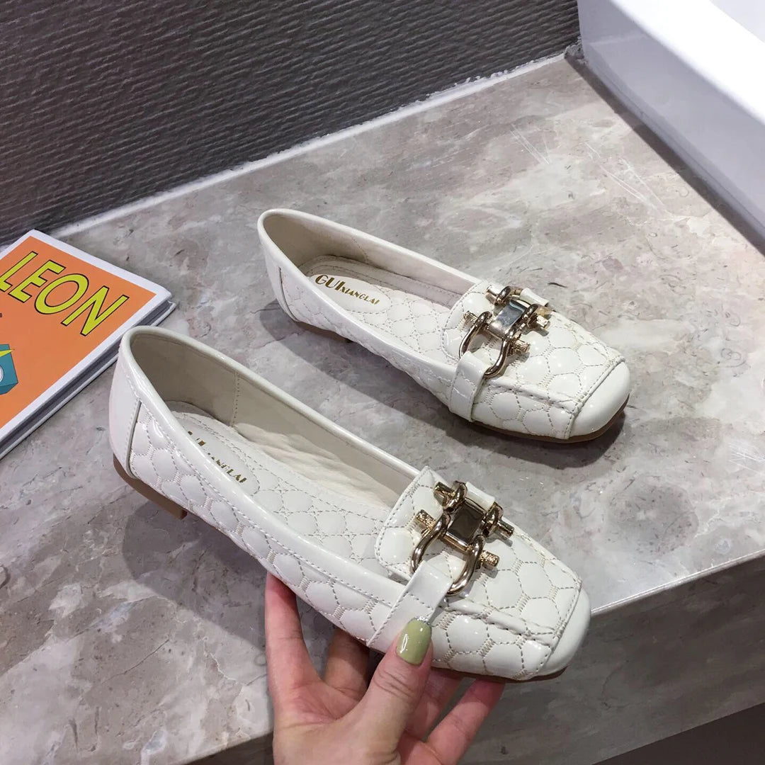 Woman's Flats Casuales for Female Soft Bottom Comfortable Square Head Single Shoes White Black Red Ladies Spring Autumn Loafers