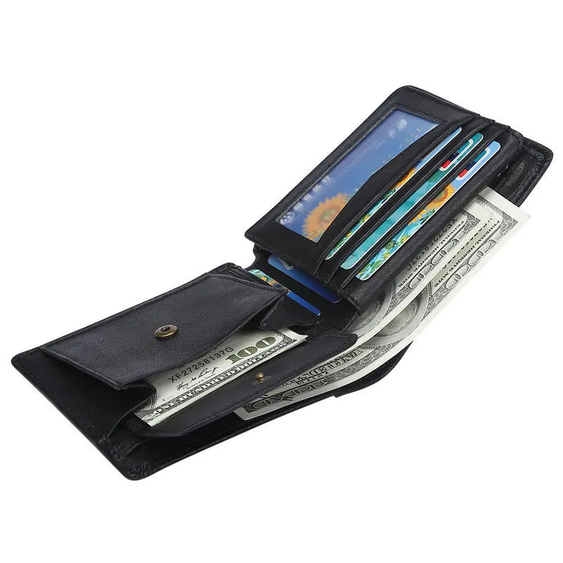 GENODERN Cow Leather Men Wallets with Coin Pocket Vintage Male Purse RFID Blocking Genuine Leather Men Wallet with Card Holders