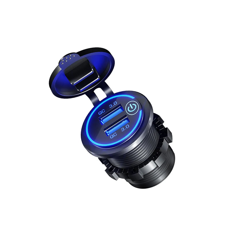 Quick Charge 3.0 Dual USB Fast Car Charger Socket Accessories Waterproof 12V/24V QC3.0 Power Outlet with Touch Switch&Led Light