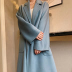 Winter Korean Popular High-end Water Corrugated Woolen Overcoat 2023 Fashion Long Bathrobe Style 100% Wool Jacket Coat Women
