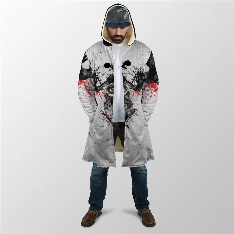 Winter Men For Women Hooded Cloak Darkness Wolf Love Gets you Hurt 3D All Over Prined Fleece wind breaker Warm Hood Cloak
