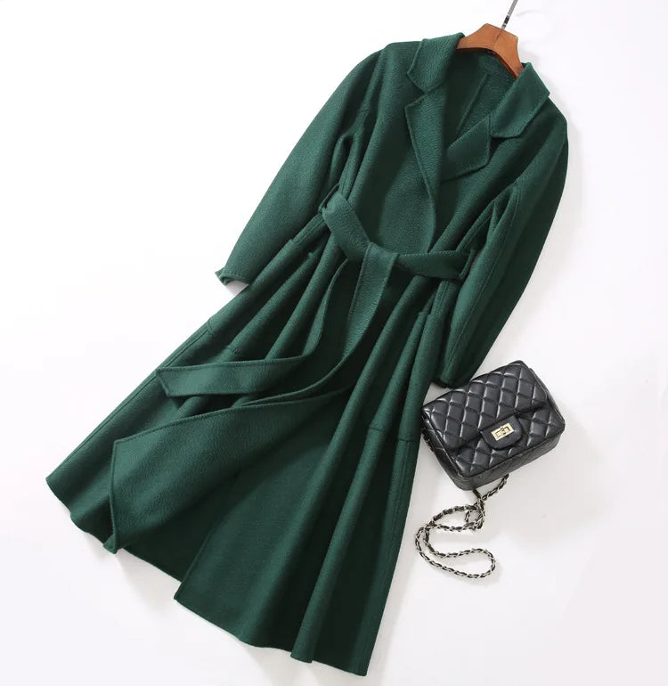 Winter Korean Popular High-end Water Corrugated Woolen Overcoat 2023 Fashion Long Bathrobe Style 100% Wool Jacket Coat Women