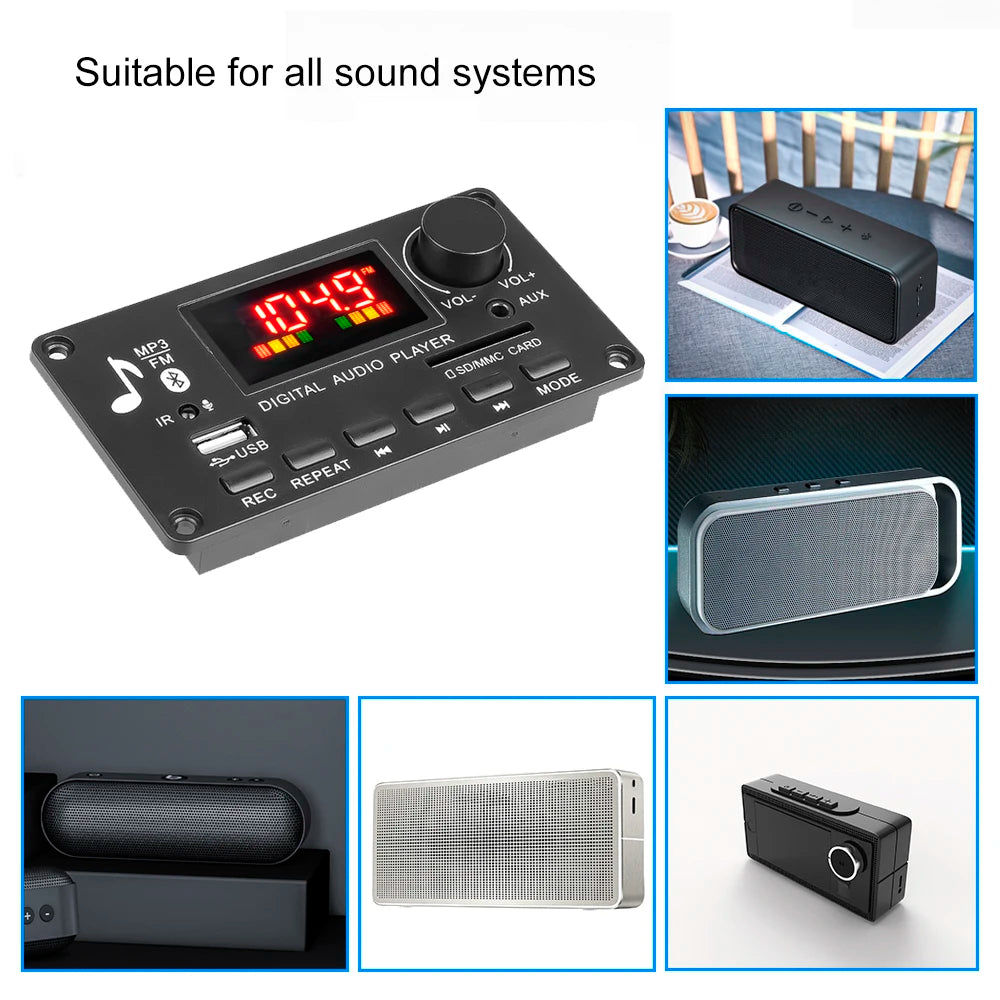 Handsfree 80W Amplifier DIY MP3 WAV Decoder Board DC 12V Bluetooth 5.0 USB FM AUX 3.5mm TF Radio For Car Music Speaker Recording