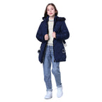 Winter Girls Jacket,Warm Thick Cotton Coat,Fashion Fur Hooded Children's Outerwear,Hairballs Zipper Elastic Waistband Coats