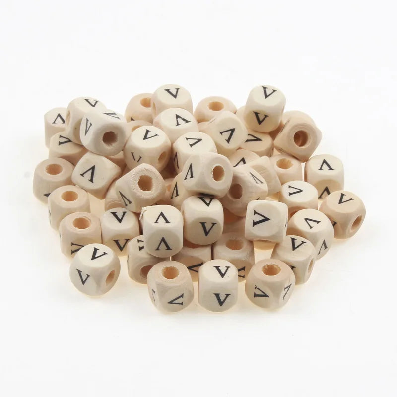 Natural Wooden 50pcs10mm Square Letter Beads Handmade Making Fashion Jewelry Gasket Beads DIY Wooden Bead Carfts Letter Optional