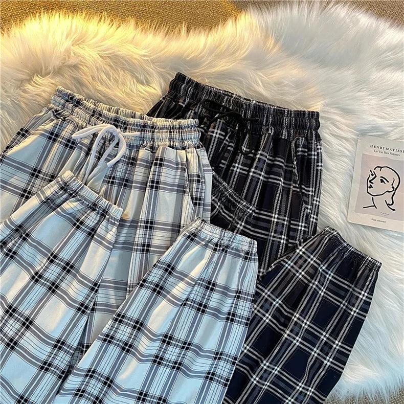 Pants Women New Bunch of feet Fashion Loose Black Plaid Summer Harajuku Students Streetwear Harem Long Trousers Womens Chic