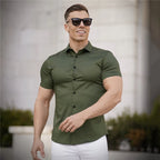 Men's Summer Business Shirt Short Sleeve Turn-down Collar Tuxedo Shirt Fashion Super Slim Fit Male Social Dress Shirt