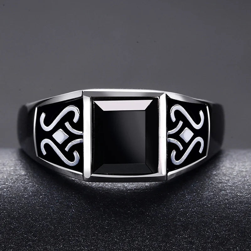 2024 Trendy Men Ring Jewelry Adjustable Finger Accessorie Male Silver 925 Ring Fashion Flower Rectangle Crystal Bijou