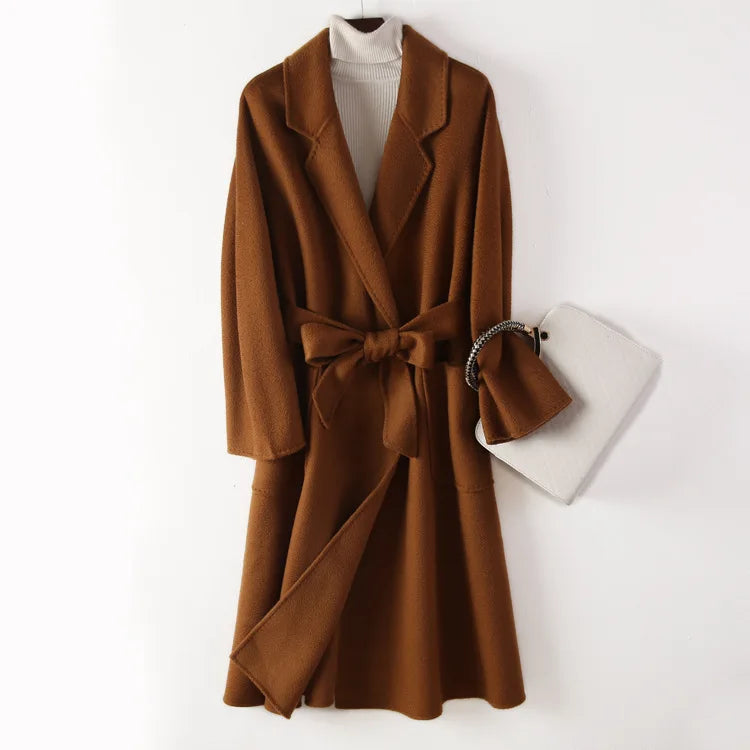 Winter Korean Popular High-end Water Corrugated Woolen Overcoat 2023 Fashion Long Bathrobe Style 100% Wool Jacket Coat Women