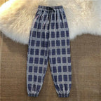 Pants Women New Bunch of feet Fashion Loose Black Plaid Summer Harajuku Students Streetwear Harem Long Trousers Womens Chic