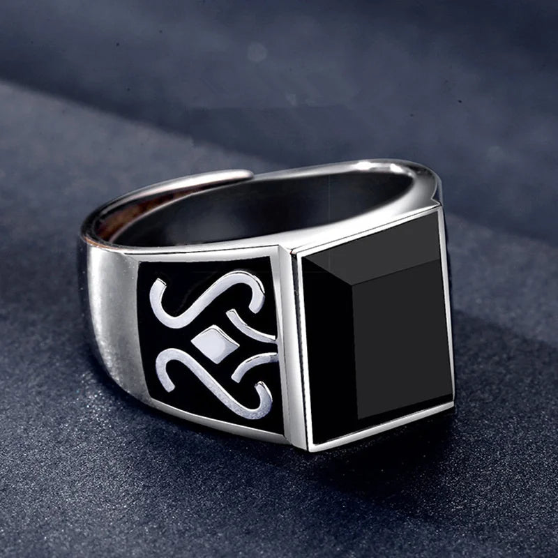 2024 Trendy Men Ring Jewelry Adjustable Finger Accessorie Male Silver 925 Ring Fashion Flower Rectangle Crystal Bijou
