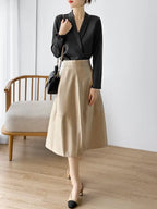 Women's Tunic V Neck Solid Color Elegant Blouses Spring Autumn Office Lady Silk Satin Solid Black White Long Sleeve Shirt Women