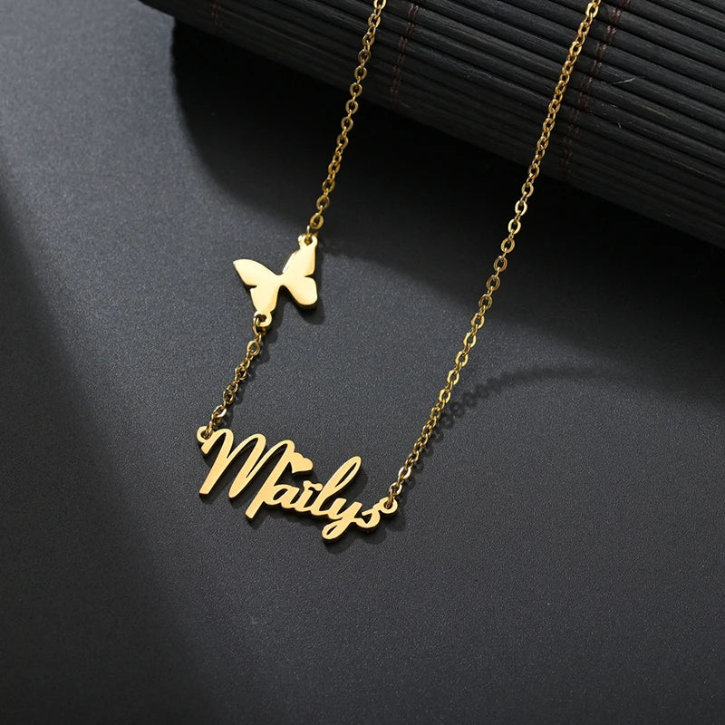 Nextvance Personalized Name Necklace Butterfly Stainless Steel Customized Pendant Chain Lover For Women Creative Gift Jewelry