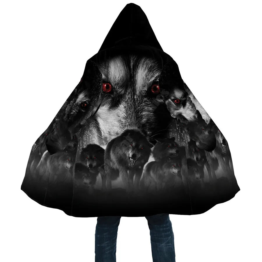 Winter Men For Women Hooded Cloak Darkness Wolf Love Gets you Hurt 3D All Over Prined Fleece wind breaker Warm Hood Cloak