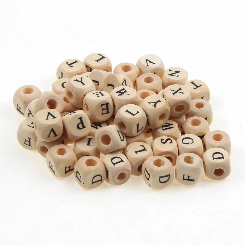 Natural Wooden 50pcs10mm Square Letter Beads Handmade Making Fashion Jewelry Gasket Beads DIY Wooden Bead Carfts Letter Optional