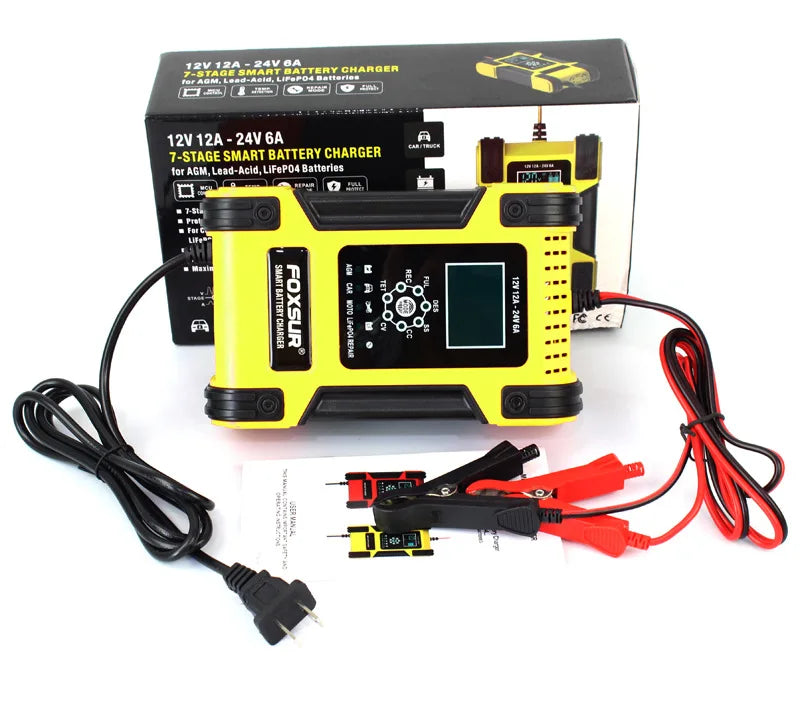 Car Battery Chargers 12A Large Power Full Automatic Smart Battery Chargers 12V 24V Battery Desulfator for Car Truck