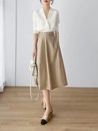 Women's Tunic V Neck Solid Color Elegant Blouses Spring Autumn Office Lady Silk Satin Solid Black White Long Sleeve Shirt Women