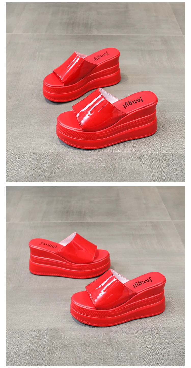 Women Slippers Female Shoes Rubber Beach Slippers For Women Ladies High Platform Flip Flops Red Slides New Summer Shoes Woman