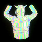 Winter Women Rainbow Reflective Horn Hooded Parkas Down Bubble Coat Puffer Jacket Bling Luminous Cute Hooded Down Jacket Outcoat