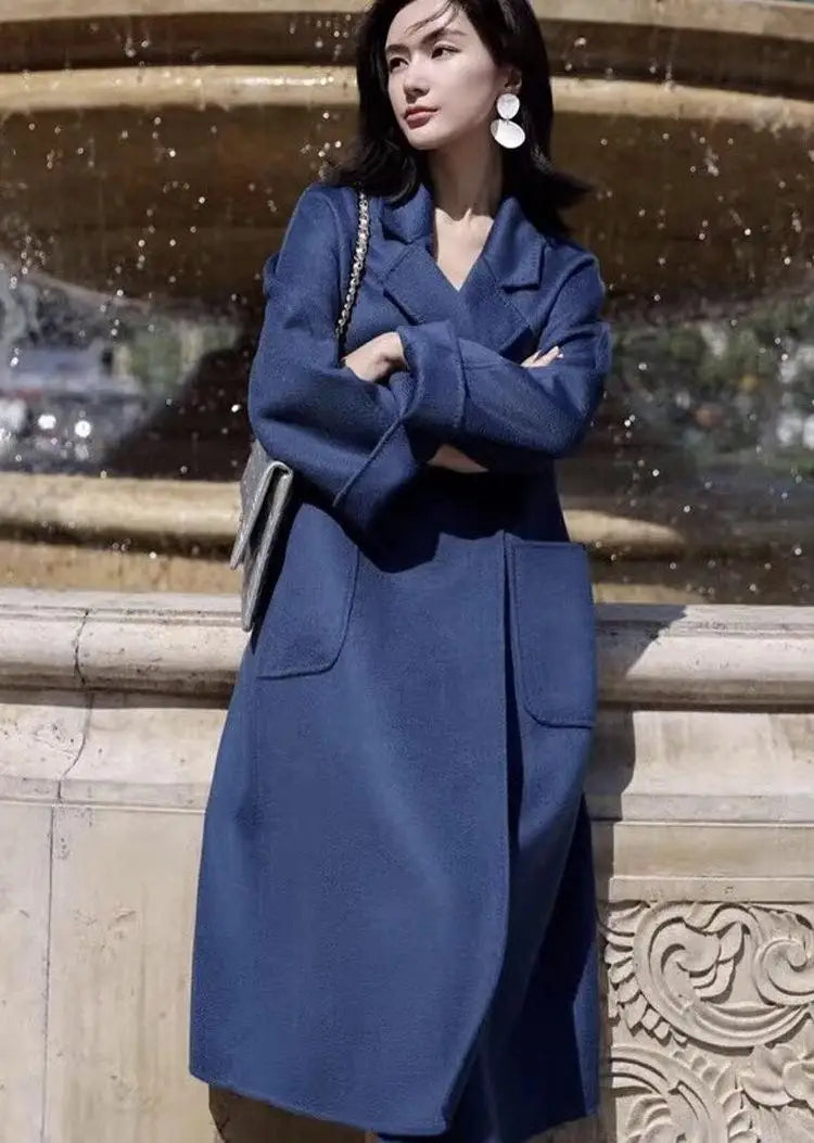 Winter Korean Popular High-end Water Corrugated Woolen Overcoat 2023 Fashion Long Bathrobe Style 100% Wool Jacket Coat Women