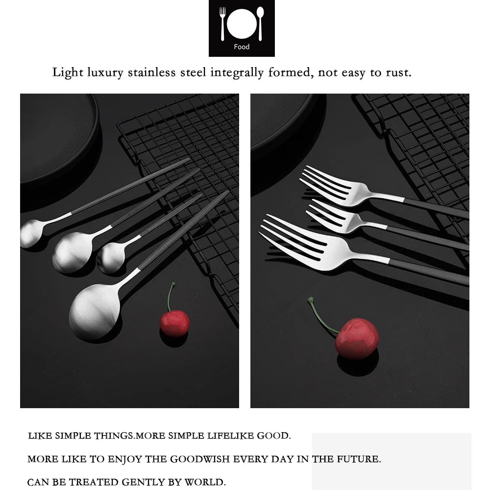 Matte Black Silver Cutlery Set Kitchen Tableware Restaurant Western Dinnerware Knife Dessert Fork Coffee Spoon Teaspoon Flatware