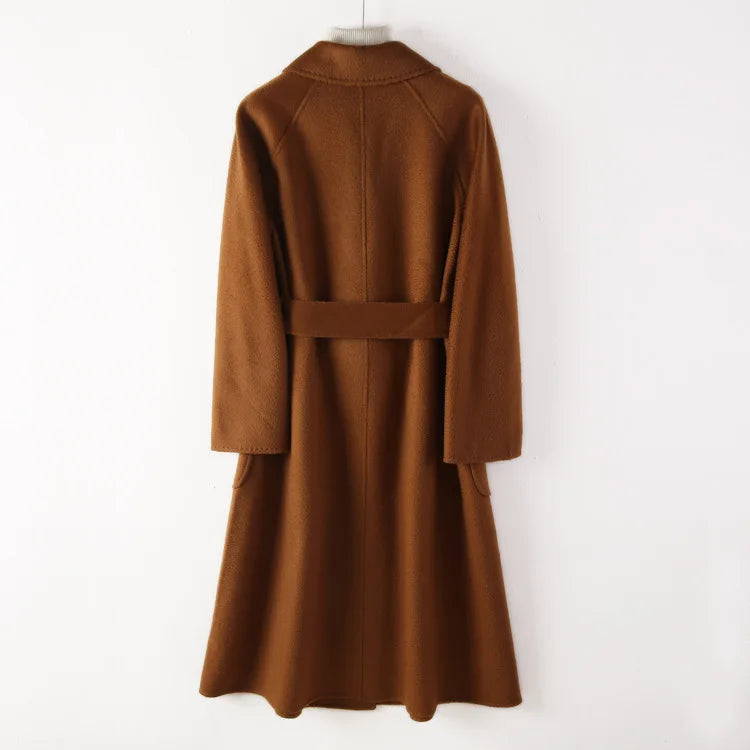 Winter Korean Popular High-end Water Corrugated Woolen Overcoat 2023 Fashion Long Bathrobe Style 100% Wool Jacket Coat Women