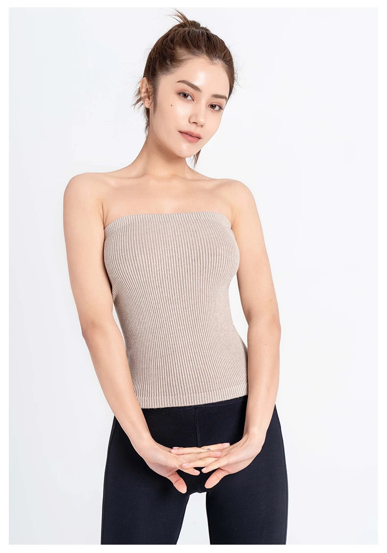 Autumn Winter Warmer Corset Chest Wrap Soft Cotton Yarn Thin Women Knitted Underwear Shapewear Tube Top High Elasticity Seamless