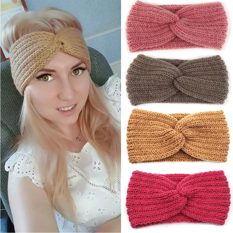 Winter Ear Warmer Headband Women Fashion Elastic Wool Knitted Headband Head Wrap Hairband Girls Elegant Hair Band Accessories