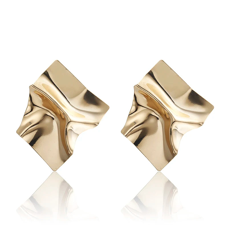 Vintage Golden Square Statement Earrings For Women Fashion Jewelry 2025 Party European Ear Dangle Irregular Geometry Accessories
