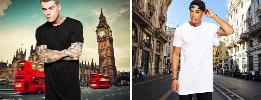 2025 Brand New Clothing Mens Black Mens Long T shirt Tops Hip Hop Man T-shirt Short Sleeve Casual Men Tee shirts For Male