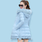 Winter Jacket Women 2025 winter coat pure color casual Fur Collar Hooded long hooded cotton lady jacket