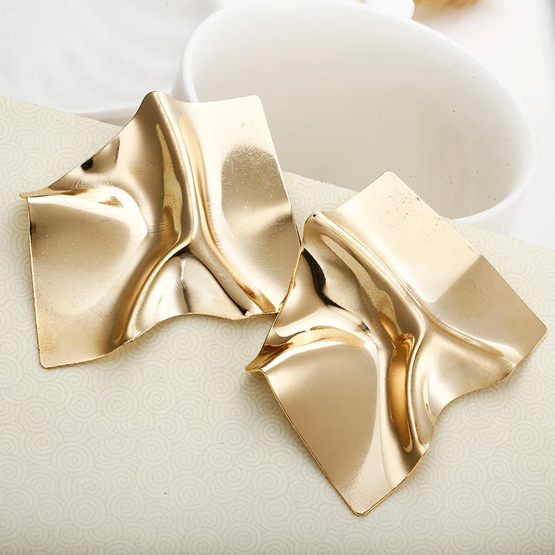 Vintage Golden Square Statement Earrings For Women Fashion Jewelry 2025 Party European Ear Dangle Irregular Geometry Accessories