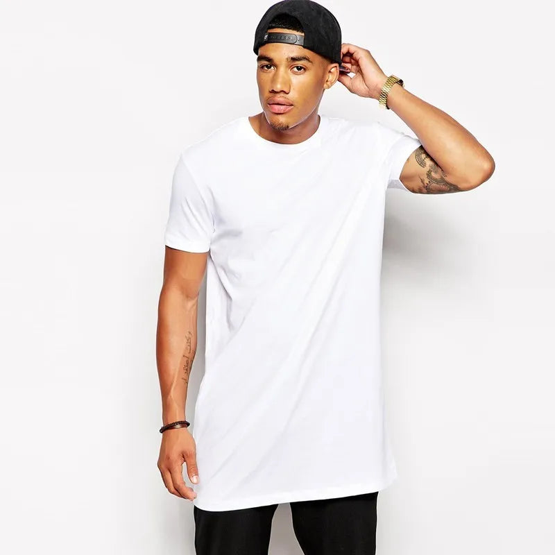 2025 Brand New Clothing Mens Black Mens Long T shirt Tops Hip Hop Man T-shirt Short Sleeve Casual Men Tee shirts For Male